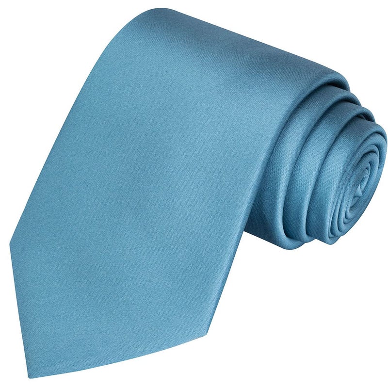 KissTies Mens Dusty Blue Tie Solid Wedding Necktie + Gift Box - Image 1